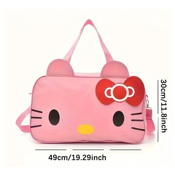 Large Hello KITTY Face Pink Bag Duffle Durable Red BOW - Picture 3 of 5